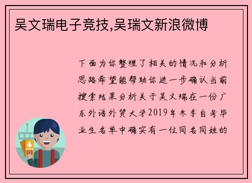 吴文瑞电子竞技,吴瑞文新浪微博